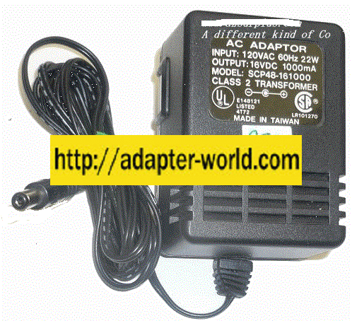 SCP48-161000 AC ADAPTER 16VDC 1000mA NEW -( ) 2.5x5.5x12.2mm RO