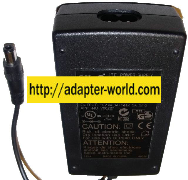 SEIKO PW-0012-W1 AC ADAPTER 12VDC 3A NEW -( )- 3 x 6.5 x 9.8mm - Click Image to Close