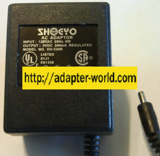 SHOCYO DV-530R AC ADAPTER 5V DC 300MA POWER SUPPLY - Click Image to Close