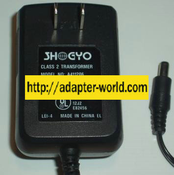 SHOGYO A411206 AC DC ADAPTER 12V 600mA 10W POWER SUPPLY - Click Image to Close
