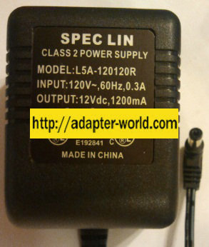 SPEC LIN L5A-120120R AC ADAPTER 12V DC 1200MA POWER SUPPLY