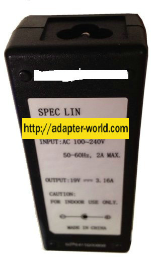 SPEC LIN SW60-19003160-U AC ADAPTER 19VDC 3.16A NEW 2.5x5.4x11