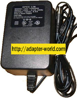 SPEC LIN L5A-160090R AC DC ADAPTER 16V 0.9A POWER SUPPLY