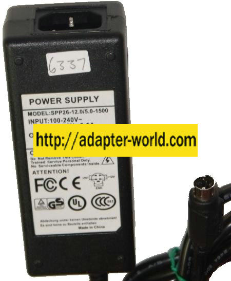 SPP26-12.0/5.0-1500 AC ADAPTER 12VDC 5VDC 1500mA NEW - Click Image to Close