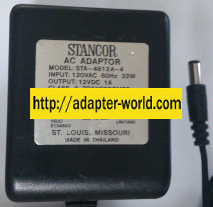 STANCOR STA-4812A-4 AC ADAPTER 12VDC 1A NEW -( )- 2x5.5x11mm - Click Image to Close