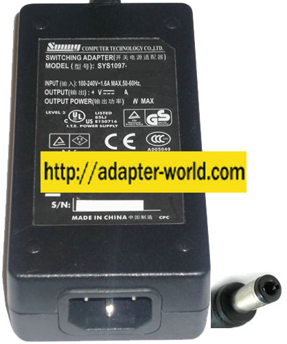 SUNNY SYS1097-4512 AC ADAPTER 12V DC 3.75A NEW -( )- 2.5x5mm - Click Image to Close
