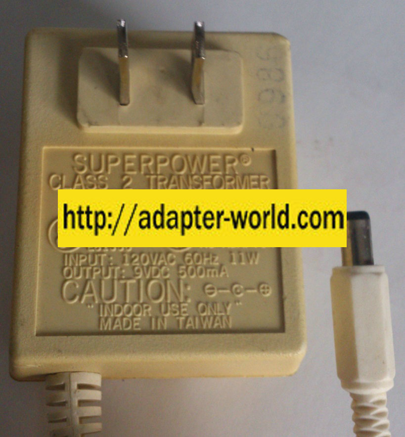 SUPERPOWER DV-9500 AC ADAPTER 9VDC 500mA NEW -( )- - Click Image to Close