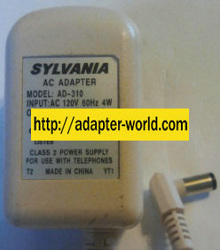 SYLVANIA AD-310 AC ADAPTER 9V DC 210MA POWER SUPPLY - Click Image to Close