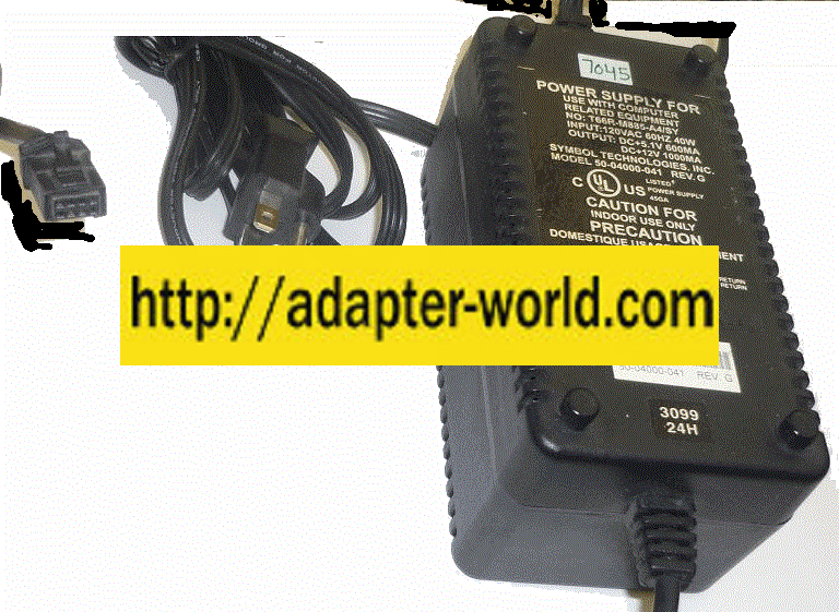 SYMBOL 50-04000-041 AC ADAPTER 5.1VDC 600mA 12VDC 1000mA 8 HOL - Click Image to Close