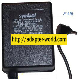 SYMBOL 50-14000-008 AC ADAPTER NEW (-) 5.2V DC 650mA POWER SUP - Click Image to Close
