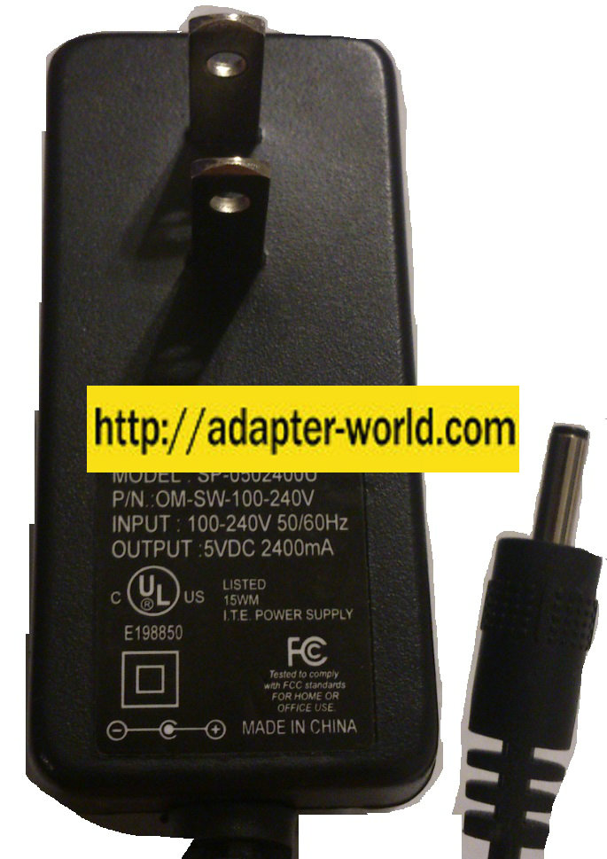 SYSTEM CONNECTION SP-0502400U AC ADAPTER 5VDC 2400mA NEW -( ) 1
