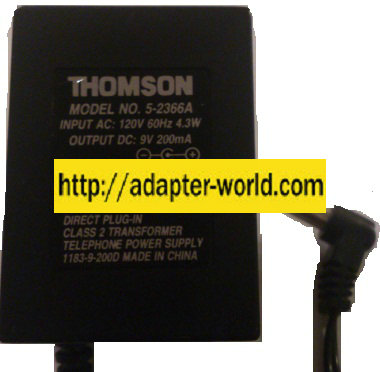 THOMSON 5-2366A AC ADAPTER 9VDC 200mA NEW 2 x 5.5 x 13mm - Click Image to Close