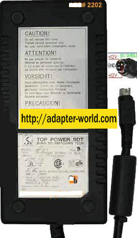 Top Power SDT SA-1060 AC Adapter 12Vdc 4.5A Power Supply 3Pins - Click Image to Close
