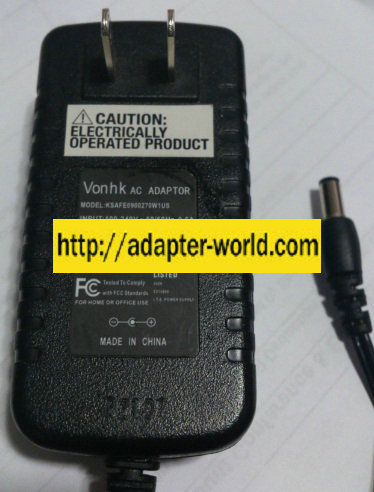 VOHK KSAFE0900270W1US AC ADAPTER 9VDC 2.7A 2.2 x 5.5 x 12mm - Click Image to Close