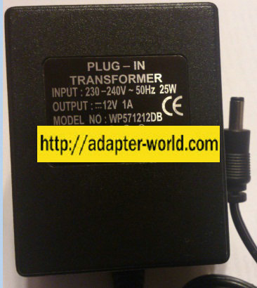 WP571212DB AC ADAPTER 12VDC 1A New -( )- 2.5x5mm 230-240VAC