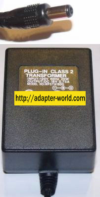 PLUG-IN WP571418DG AC ADAPTER 18VDC 0.75A POWER SUPPLY - Click Image to Close