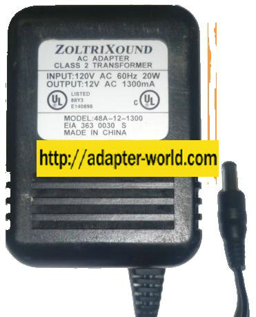 ZOLTRIXOUND 48A-12-1300 AC ADAPTER 12VAC 1300MA POWER SUPPLY