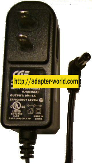 CGE PA009UG01 AC ADAPTER 9VDC 1A E313759 POWER SUPPLY - Click Image to Close