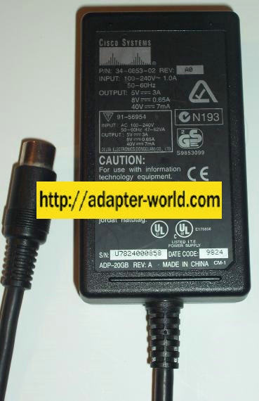 CISCO ADP-20GB AC ADAPTER 5VDC 3A 34-0853-02 8Pin Din POWER SUPP - Click Image to Close