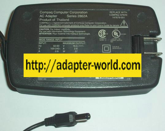 COMPAQ SERIES 2862A AC ADAPTER 16.5VDC 2.6A -( ) 2x5.5mm New 10 - Click Image to Close
