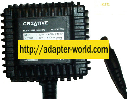 CREATIVE MAE180080UA0 AC ADAPTER 18VAC 800mA POWER SUPPLY - Click Image to Close