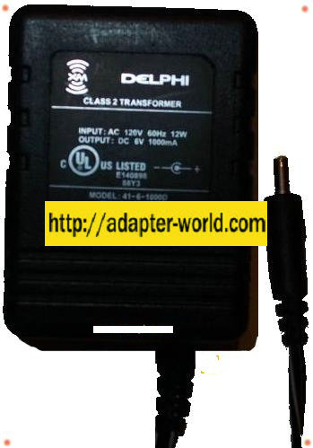 DELPHI 41-6-1000D AC ADAPTER 6VDC 1000mA SKYFi SKYFi2 XM Radio - Click Image to Close