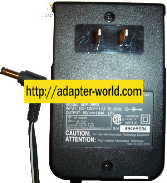 DELTA ELECTRONICS ADP-35EB AC ADAPTER 19VDC 1.84A POWER SUPPLY