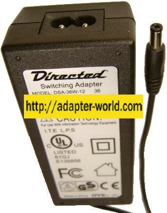 DIRECTED DSA-36W-12 36 AC ADAPTER 12VDC 3A 2.1mm POWER SUPPLY