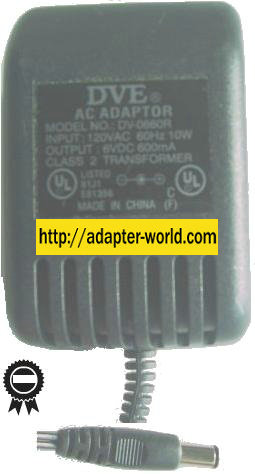 DVE DV-0660R AC ADAPTER 6VDC 600mA -( ) 2.5x5.5mm 10W CLASS 2 TR - Click Image to Close