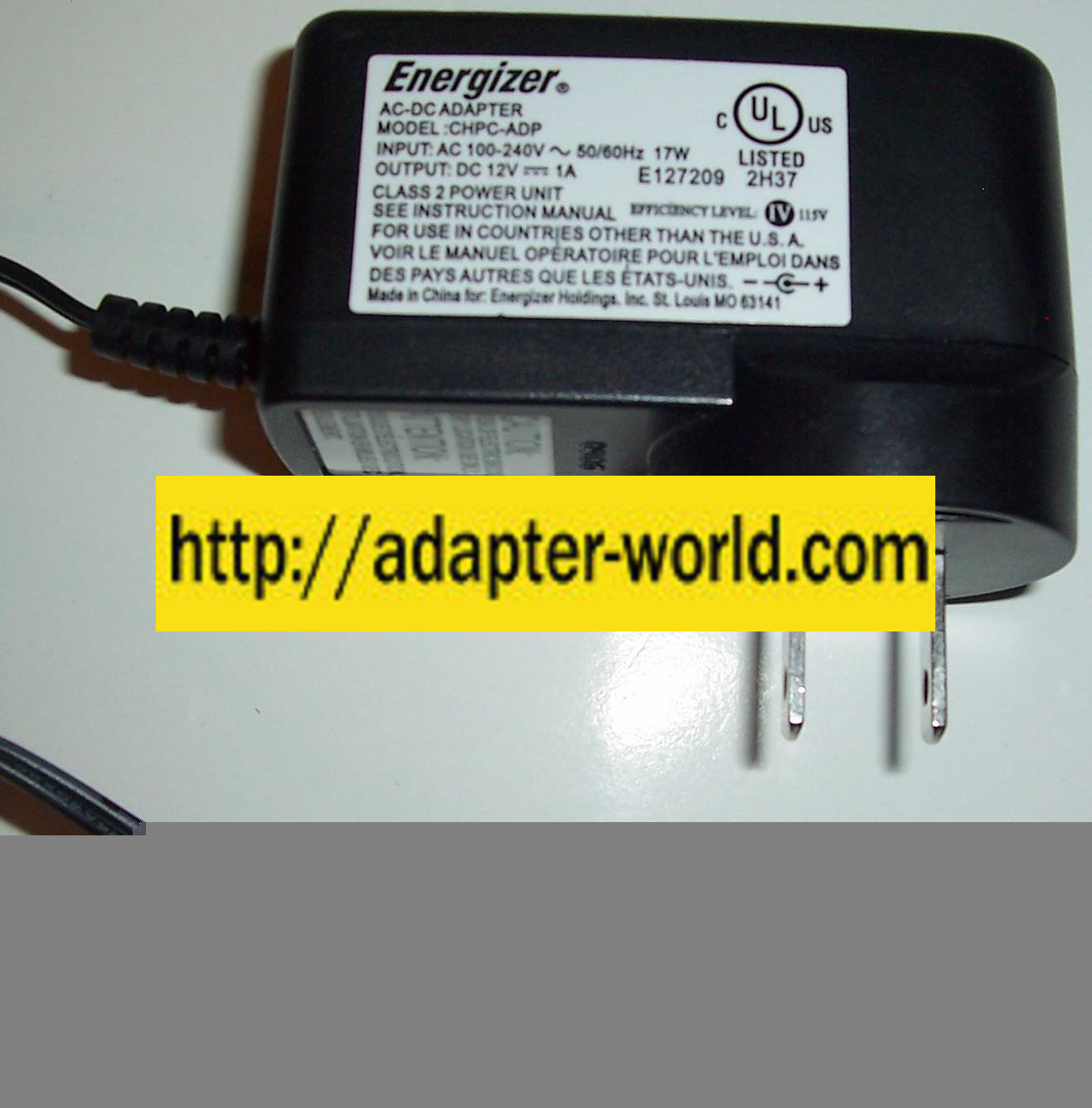 ENERGIZER CHPC-ADP AC DC ADAPTER 12V 1A CLASS 2 POWER SUPPLY - Click Image to Close