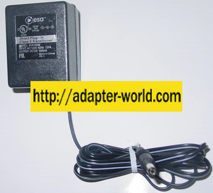 ESA 41A12600 AC Adapter 12VDC 0.6A -( ) 2x5.5mm 120vac 600mA Pow - Click Image to Close