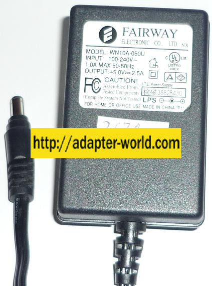 FAIRWAY WN10A-050U AC ADAPTER 5V DC 2.5A ITE POWER SUPPLY - Click Image to Close