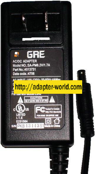 GRE SA-PM8.2V/1.7A AC ADAPTER 8.2V DC 1.7A -( ) 2x5.5mm New 10 - Click Image to Close
