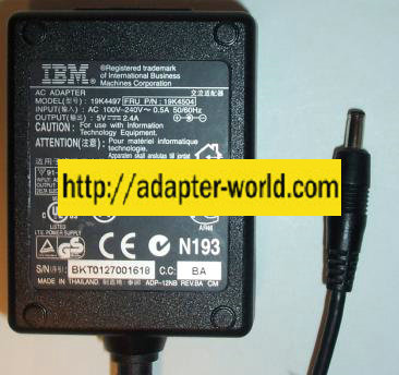 IBM 19K4497 AC ADAPTER 5V 2.4A POWER SUPPLY - Click Image to Close