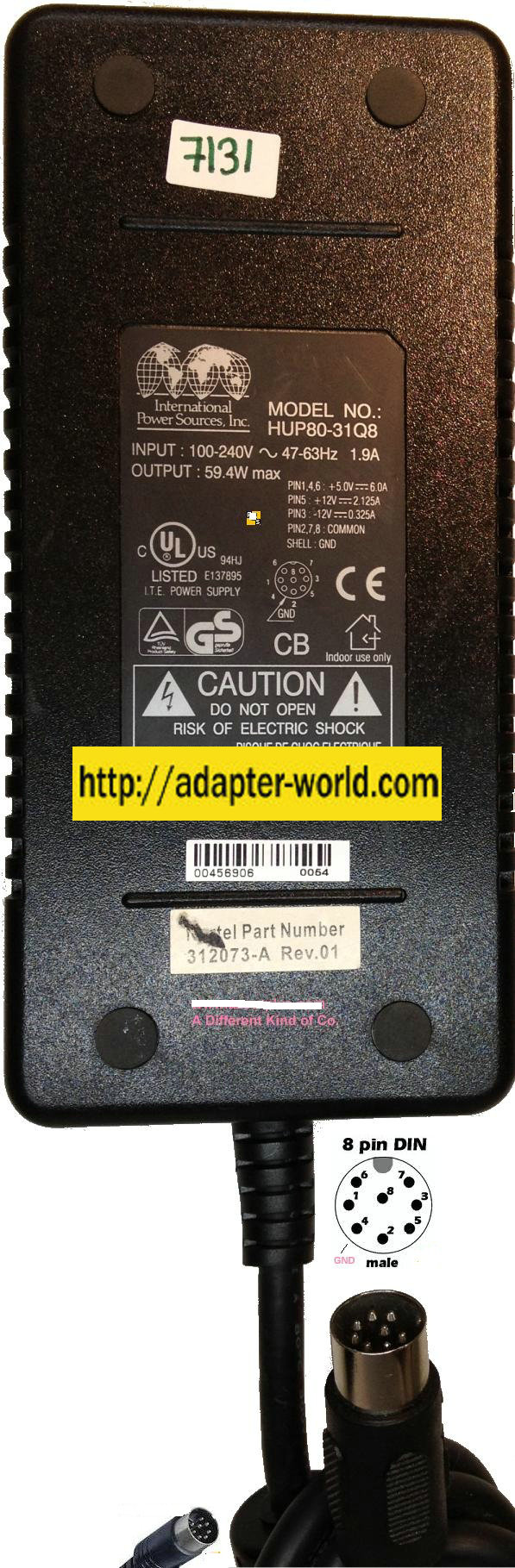 INTERNATIONAL POWER SOURCE HUP80-31Q8 AC ADAPTER 5VDC 6A 12V 2.1