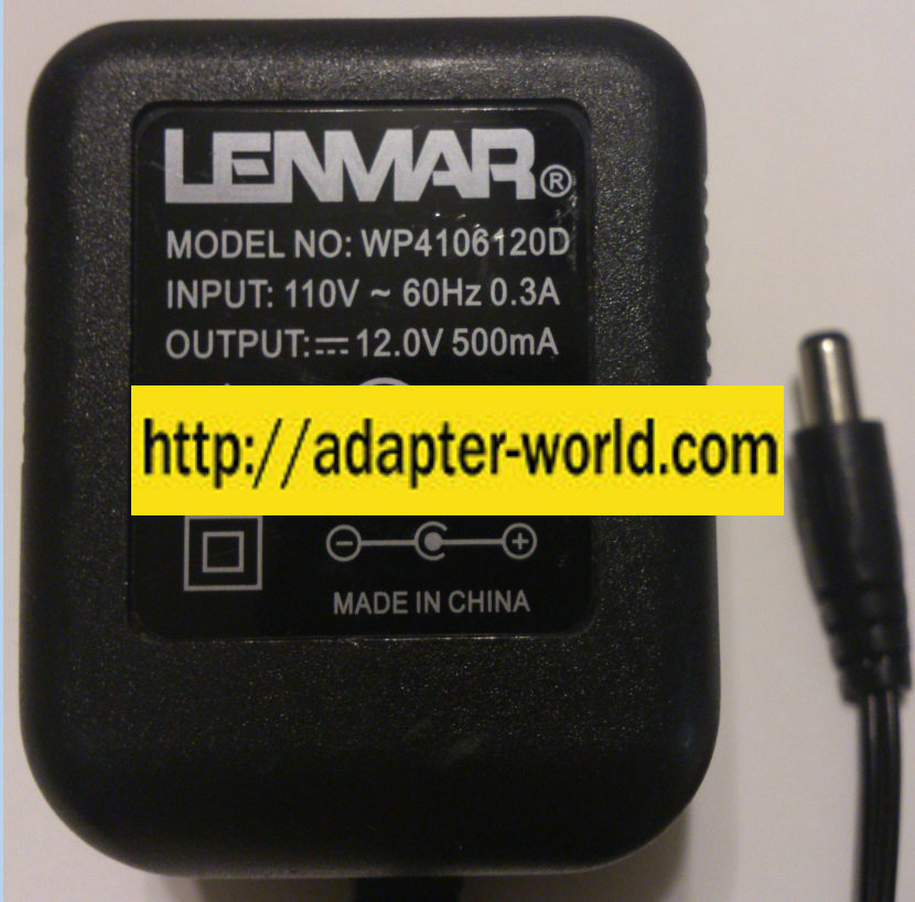 LENMAR WP4106120D AC ADAPTER 12VDC 500mA NEW 2x5.5x9.2mm -( )- - Click Image to Close