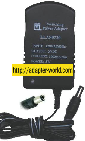 LIAN LONG LLAS0720 AC Adapter 5VDC 120VAC 1000mA SWITCHING POWER - Click Image to Close