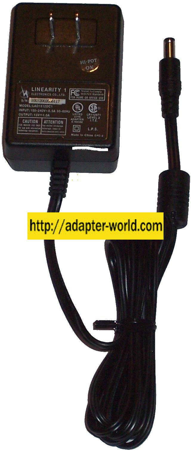 LINEARITY 1 LAD1512DC1 AC ADAPTER 15VDC 1A -( )- 2.5x5.5mm New P - Click Image to Close