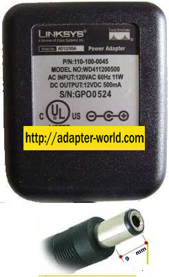 LINKSYS WD411200500 AC DC ADAPTER 12V 500mA 12W AD 12/0.5A POWER