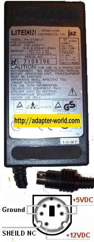 LITEON JAZ PA-2150-1 AC ADAPTER 12VDC 5VDC Iomega 9mm 5pin mini