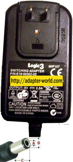 LOGIC3 TESA2-0902500 AC DC SWITCHING ADAPTER 9V 2.5A - Click Image to Close