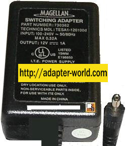 MAGELLAN TESA1-120100d AC SWITCHING ADAPTER 12Vdc 1A