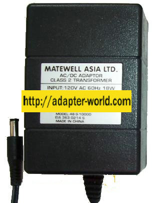 MATEWELL ASIA 48-9-1000D AC DC ADAPTER 9V 1A POWER SUPPLY - Click Image to Close
