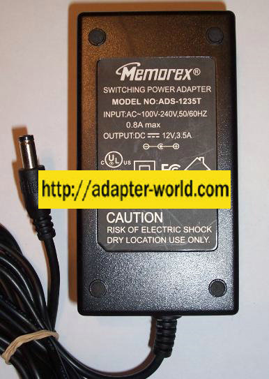 MEMOREX ADS-1235T AC DC ADAPTER 12V 3.5A POWER SUPPLY