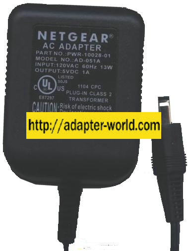 OEM NETGEAR AD 051A AC ADAPTER 5VDC 1A -( )- 2.5x5.5mm PLUG-IN C - Click Image to Close