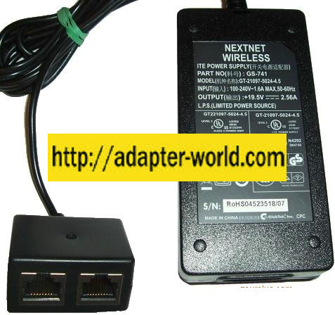 NEXTNET WIRELESS GT-21097-5024-4.5 AC ADAPTER 19.5VDC 2.56A - Click Image to Close