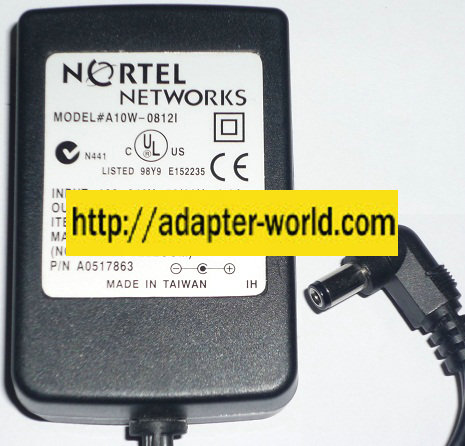NORTEL A10W-0812I AC Adapter 8Vdc 1.2A New -( ) 2x5.5mm 90 ° 100 - Click Image to Close
