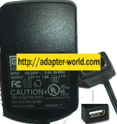 PHIHONG PSM08A-052 AC DC ADAPTER 5.2V 1.6A POWER SUPPLY