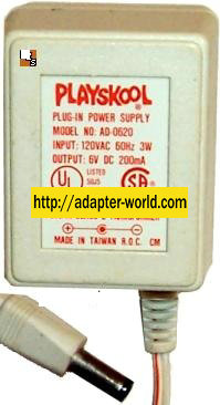 PLAYSKOOL AD-0620 AC DC ADAPTER 6V DC 200mA PLUG-IN CLASS 2 - Click Image to Close