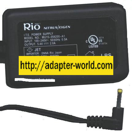 RIO MU15-054200-A1 AC ADAPTER 5.4VDC 2A -( ) 0.5x2.25mm 100-240v - Click Image to Close